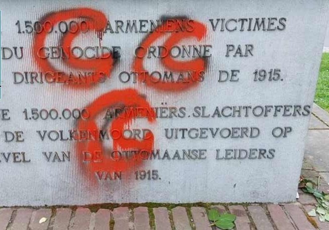 Grey Wolves vandalize Armenian genocide memorial in Brussels 1